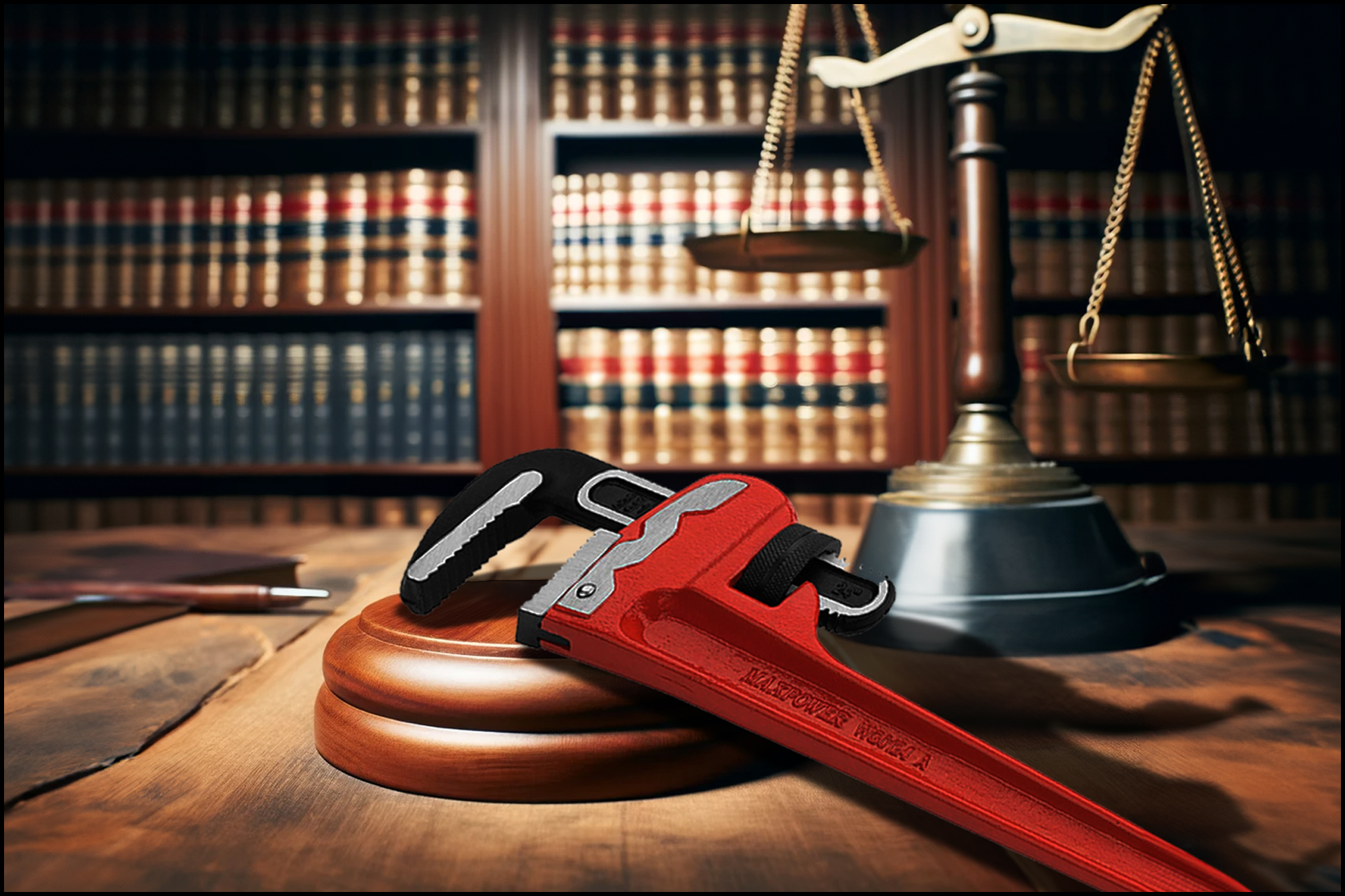 A plumber's wrench instead of a gavel.