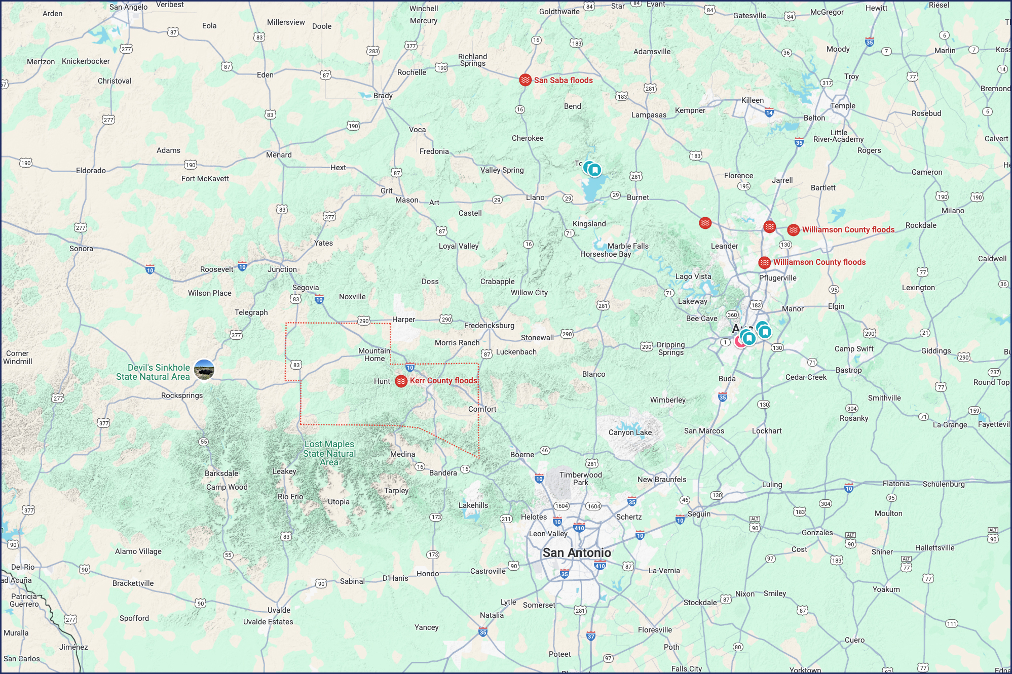 Map of Texas Hill Country